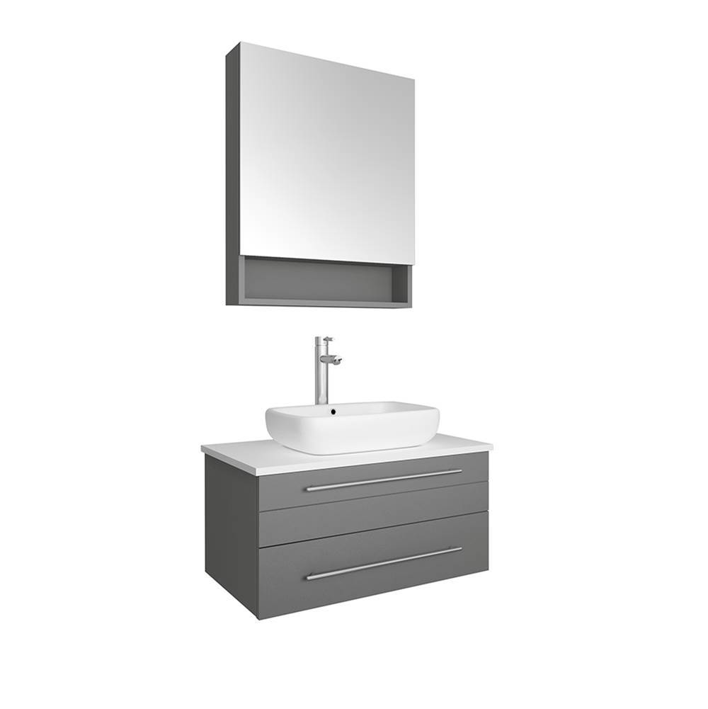 Fresca Bath Fresca Lucera 30'' Gray Wall Hung Vessel Sink Modern Bathroom Vanity w/ Medicine Cabinet