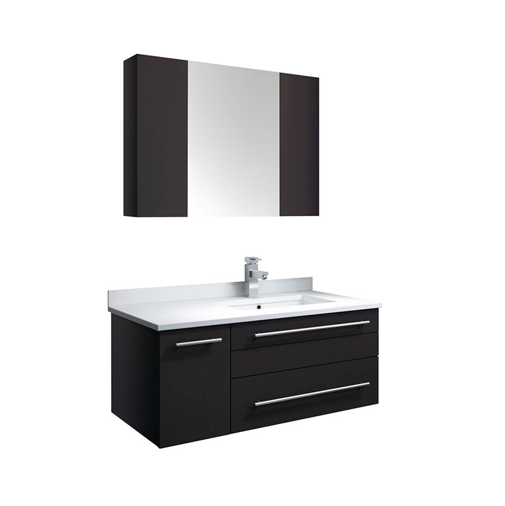 Fresca Bath Fresca Lucera 36'' Espresso Wall Hung Undermount Sink Modern Bathroom Vanity w/ Medicine Cabinet - Right Version