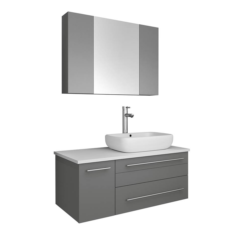 Fresca Bath Fresca Lucera 36'' Gray Wall Hung Vessel Sink Modern Bathroom Vanity w/ Medicine Cabinet - Right Version