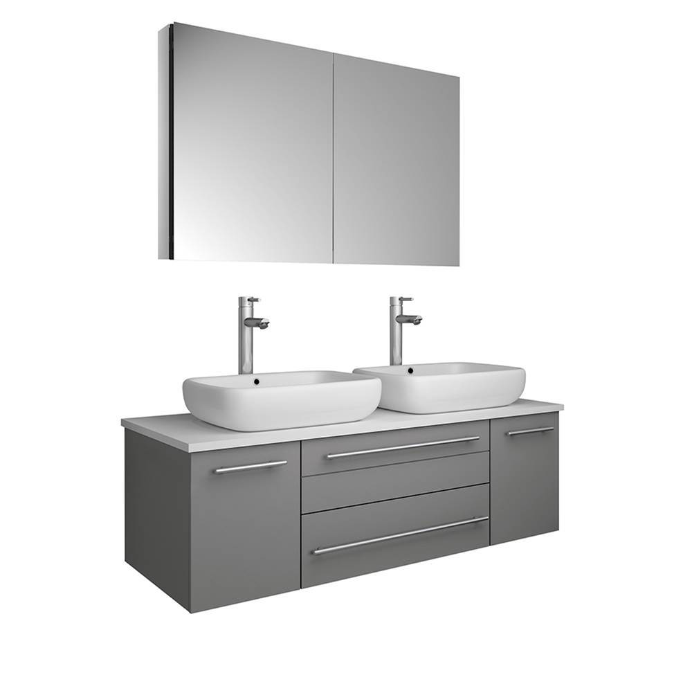 Fresca Bath Fresca Lucera 48'' Gray Wall Hung Double Vessel Sink Modern Bathroom Vanity w/ Medicine Cabinet