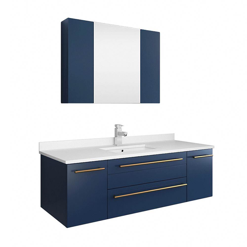 Fresca Bath Lucera 48'' Royal Blue Wall Hung Undermount Sink Modern Bathroom Vanity w/ Medicine Cabinet