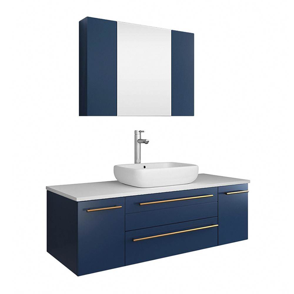 Fresca Bath Lucera 48'' Royal Blue Wall Hung Vessel Sink Modern Bathroom Vanity w/ Medicine Cabinet