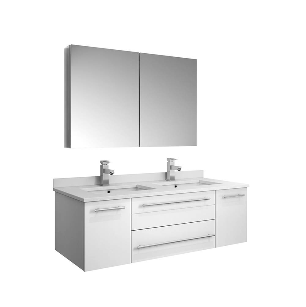 Fresca Bath Fresca Lucera 48'' White Wall Hung Double Undermount Sink Modern Bathroom Vanity w/ Medicine Cabinet