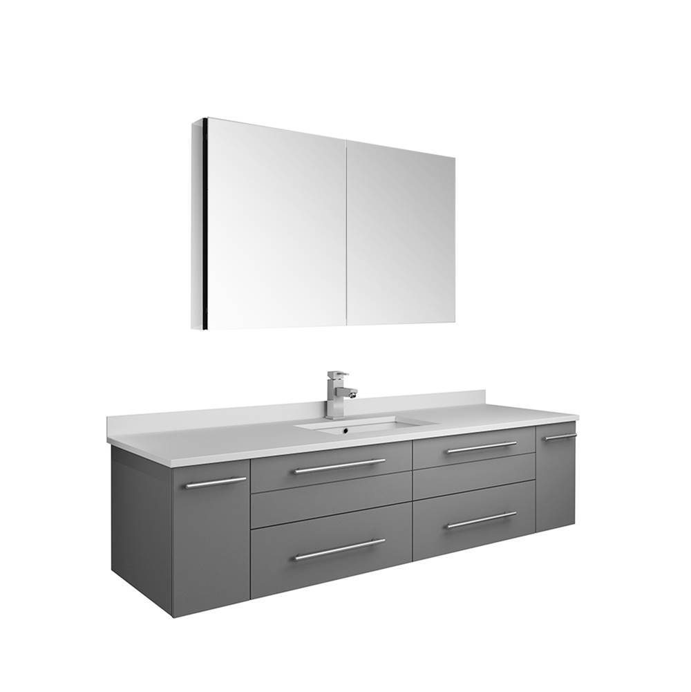 Fresca Bath Fresca Lucera 60'' Gray Wall Hung Single Undermount Sink Modern Bathroom Vanity w/ Medicine Cabinet