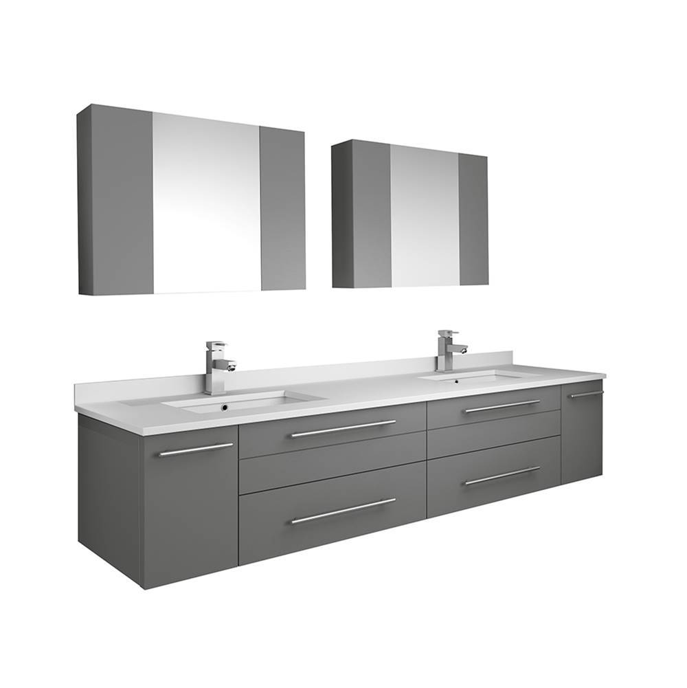 Fresca Bath Fresca Lucera 72'' Gray Wall Hung Double Undermount Sink Modern Bathroom Vanity w/ Medicine Cabinets