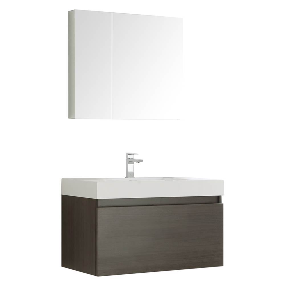Fresca Bath Fresca Mezzo 36'' Gray Oak Wall Hung Modern Bathroom Vanity w/ Medicine Cabinet