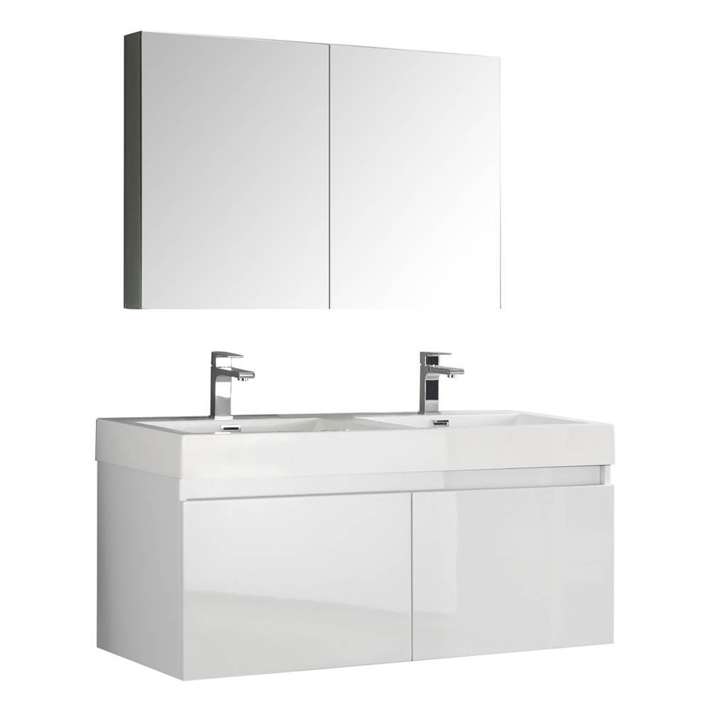 Fresca Bath Fresca Mezzo 48'' White Wall Hung Double Sink Modern Bathroom Vanity w/ Medicine Cabinet