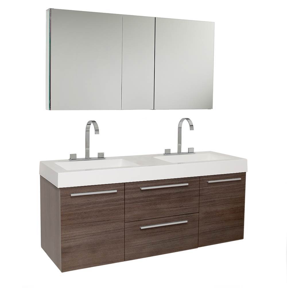 Fresca Bath Fresca Opulento 54'' Gray Oak Modern Double Sink Bathroom Vanity w/ Medicine Cabinet