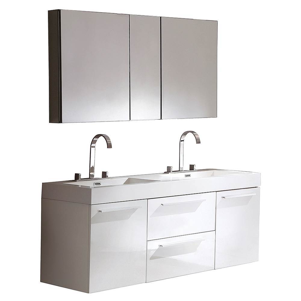 Fresca Bath Fresca Opulento 54'' White Modern Double Sink Bathroom Vanity w/ Medicine Cabinet