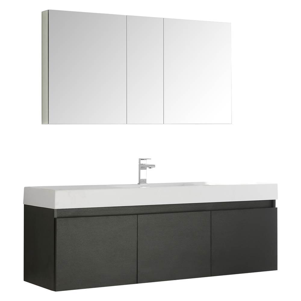 Fresca Bath Fresca Mezzo 60'' Black Wall Hung Single Sink Modern Bathroom Vanity w/ Medicine Cabinet