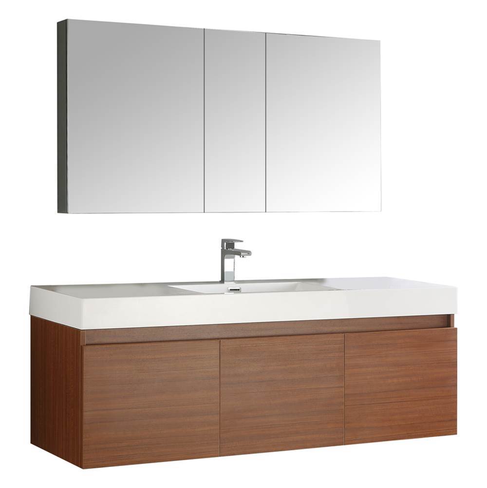 Fresca Bath Fresca Mezzo 60'' Teak Wall Hung Single Sink Modern Bathroom Vanity w/ Medicine Cabinet