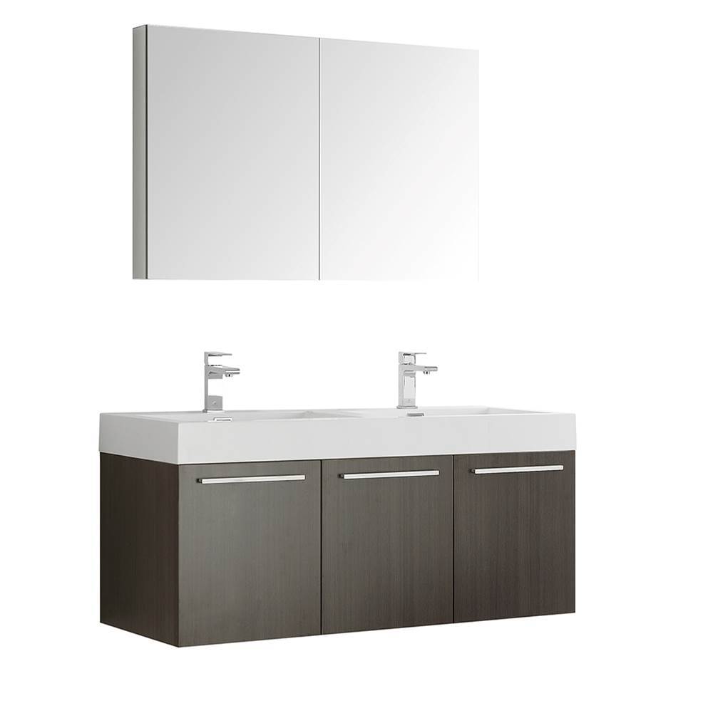 Fresca Bath Fresca Vista 48'' Gray Oak Wall Hung Double Sink Modern Bathroom Vanity w/ Medicine Cabinet