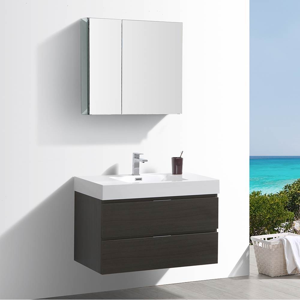 Fresca Bath Fresca Valencia 36'' Gray Oak Wall Hung Modern Bathroom Vanity w/ Medicine Cabinet