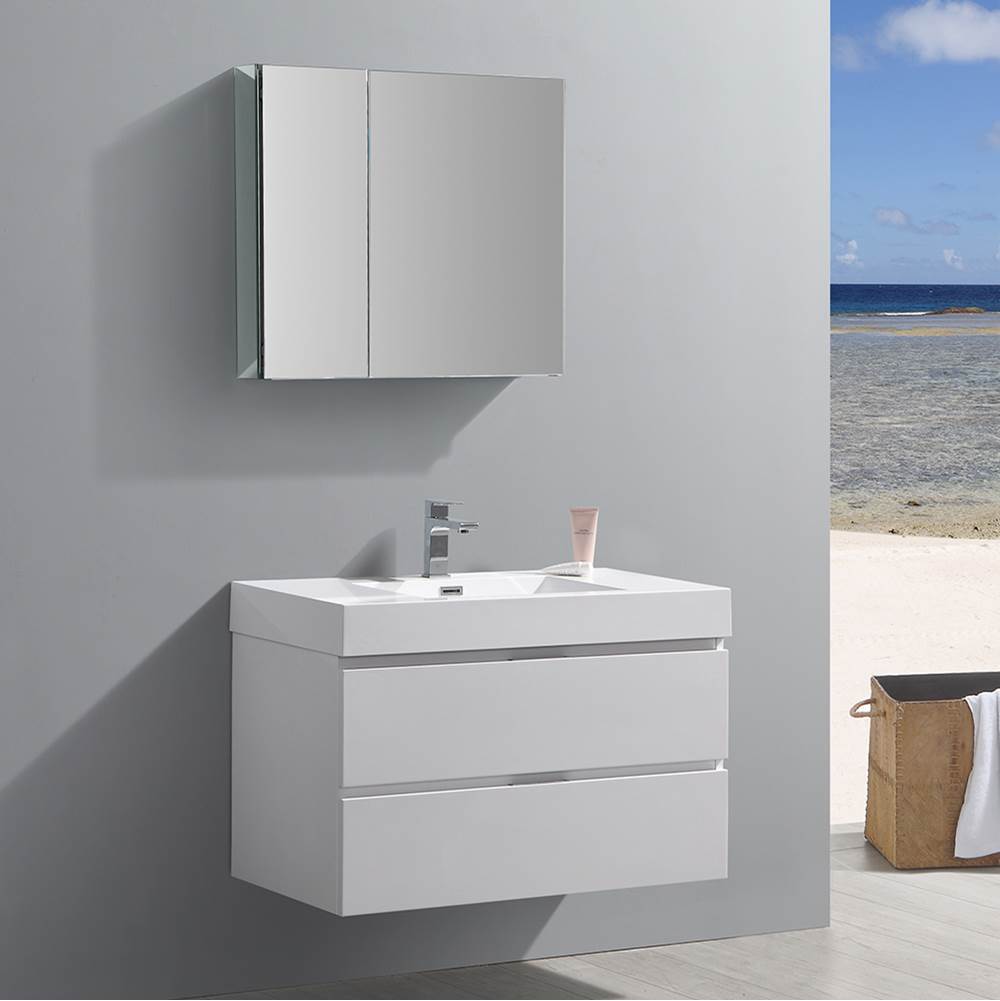 Fresca Bath Fresca Valencia 36'' Glossy White Wall Hung Modern Bathroom Vanity w/ Medicine Cabinet