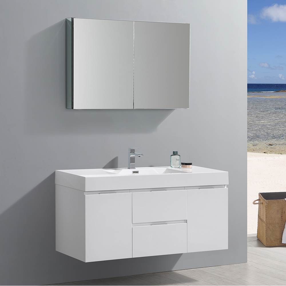 Fresca Bath Fresca Valencia 48'' Glossy White Wall Hung Modern Bathroom Vanity w/ Medicine Cabinet