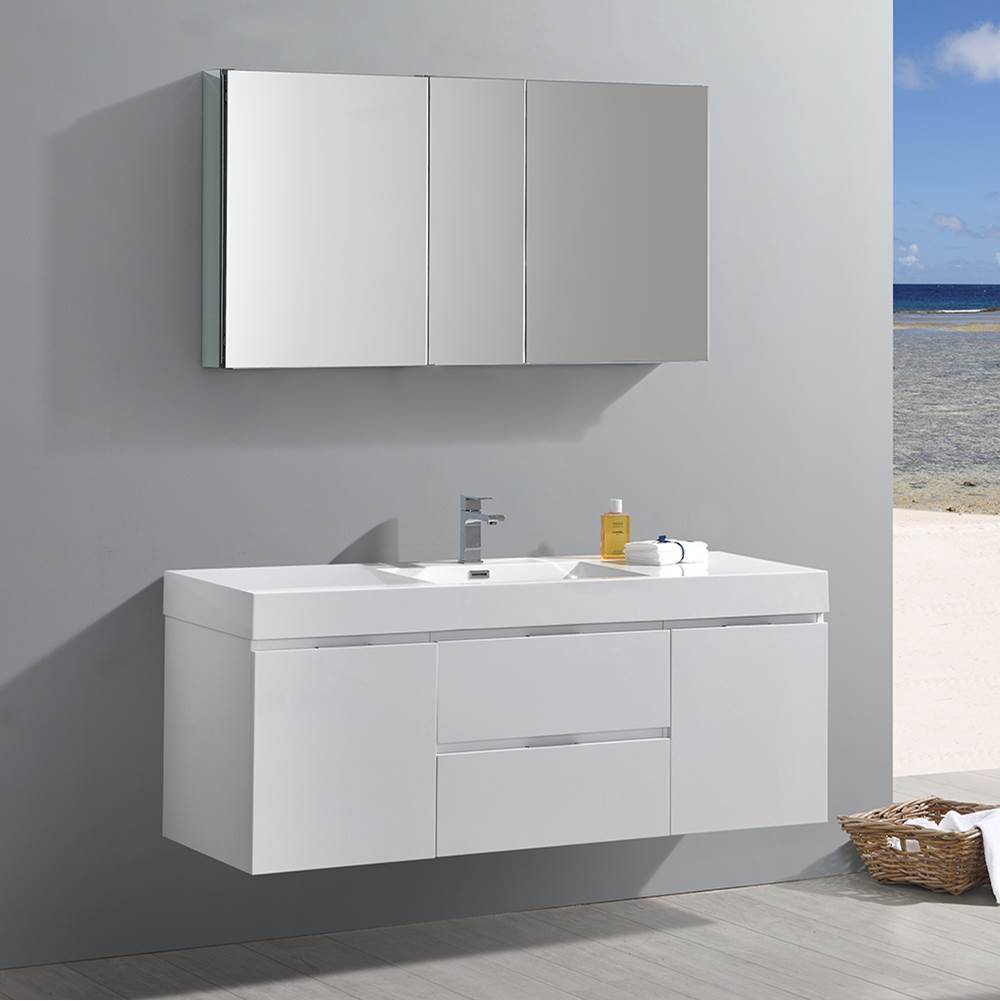 Fresca Bath Fresca Valencia 60'' Glossy White Wall Hung Modern Bathroom Vanity w/ Medicine Cabinet