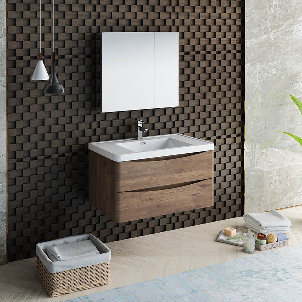 Fresca Bath Fresca Tuscany 36'' Rosewood Wall Hung Modern Bathroom Vanity w/ Medicine Cabinet