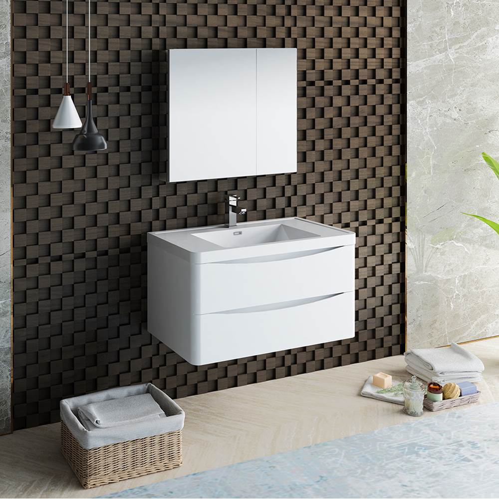 Fresca Bath Fresca Tuscany 36'' Glossy White Wall Hung Modern Bathroom Vanity w/ Medicine Cabinet