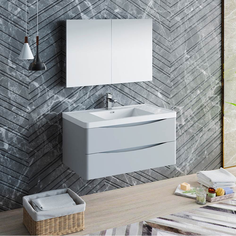 Fresca Bath Fresca Tuscany 40'' Glossy Gray Wall Hung Modern Bathroom Vanity w/ Medicine Cabinet