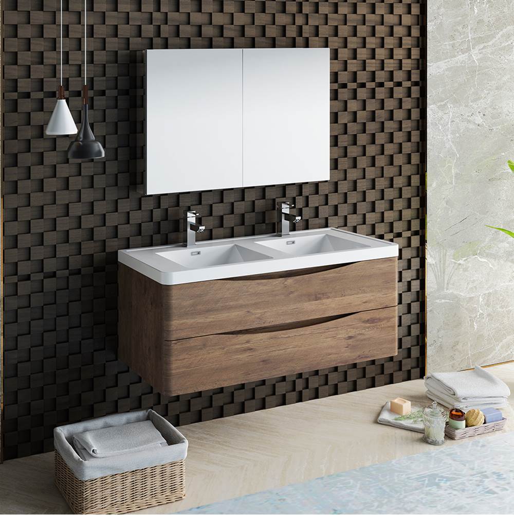 Fresca Bath Fresca Tuscany 48'' Rosewood Wall Hung Double Sink Modern Bathroom Vanity w/ Medicine Cabinet