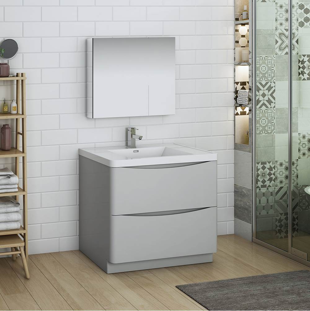 Fresca Bath Fresca Tuscany 36'' Glossy Gray Free Standing Modern Bathroom Vanity w/ Medicine Cabinet