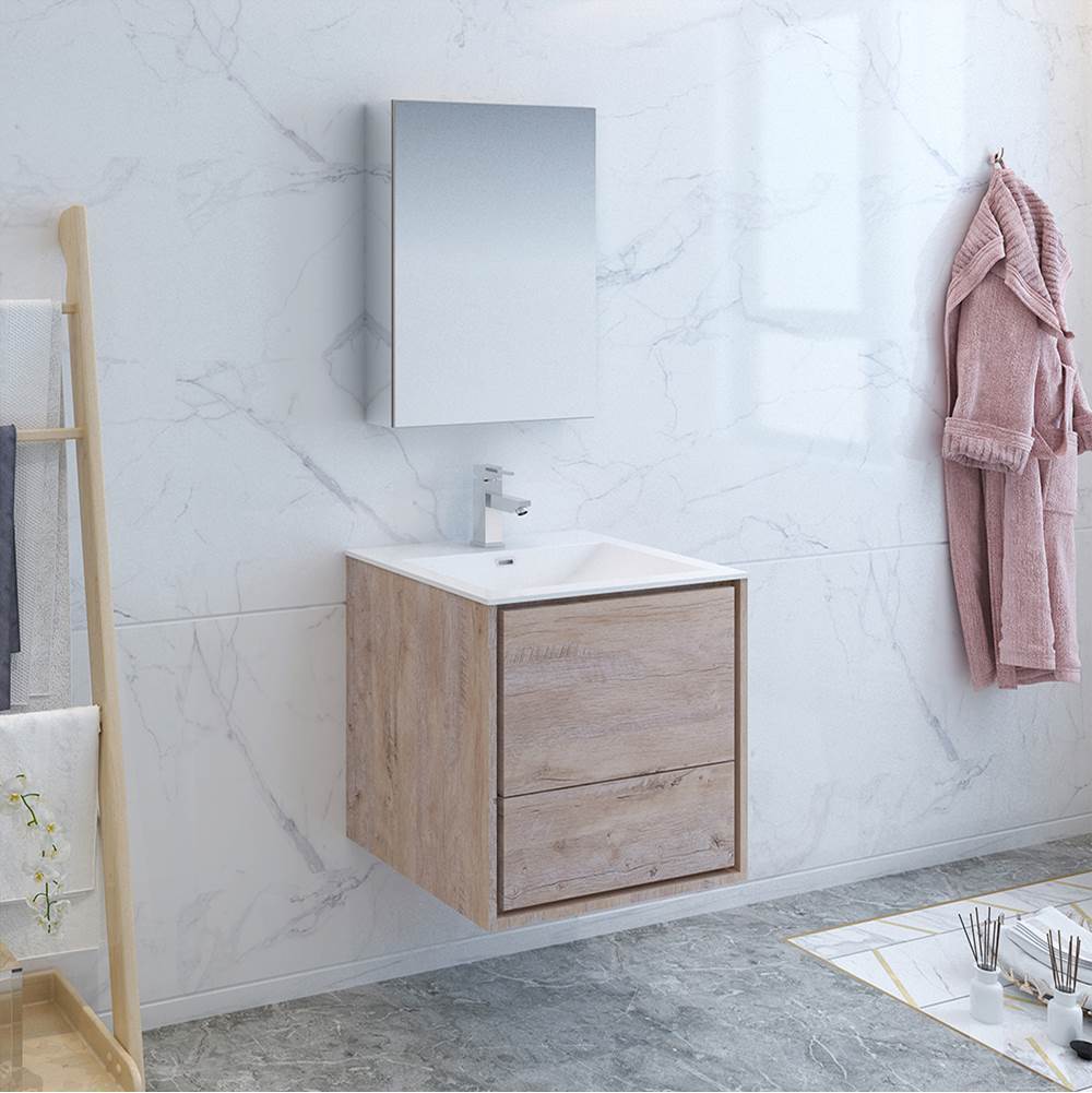 Fresca Bath Fresca Catania 24'' Rustic Natural Wood Wall Hung Modern Bathroom Vanity w/ Medicine Cabinet