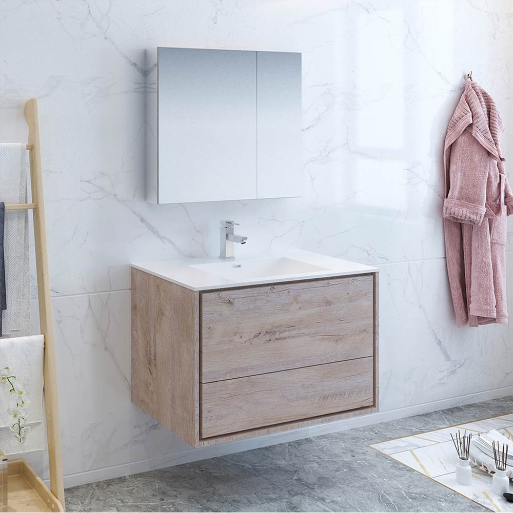 Fresca Bath Fresca Catania 36'' Rustic Natural Wood Wall Hung Modern Bathroom Vanity w/ Medicine Cabinet