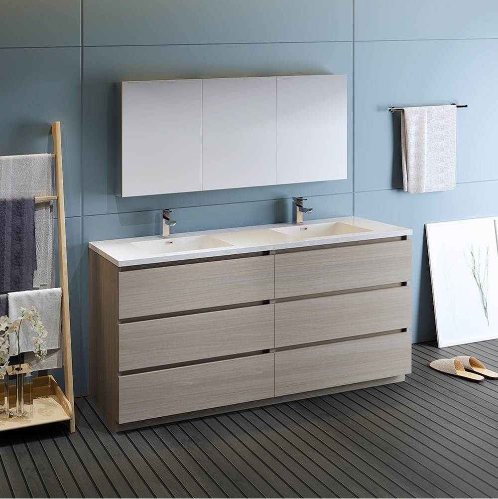 Fresca Bath Fresca Lazzaro 72'' Gray Wood Free Standing Double Sink Modern Bathroom Vanity w/ Medicine Cabinet
