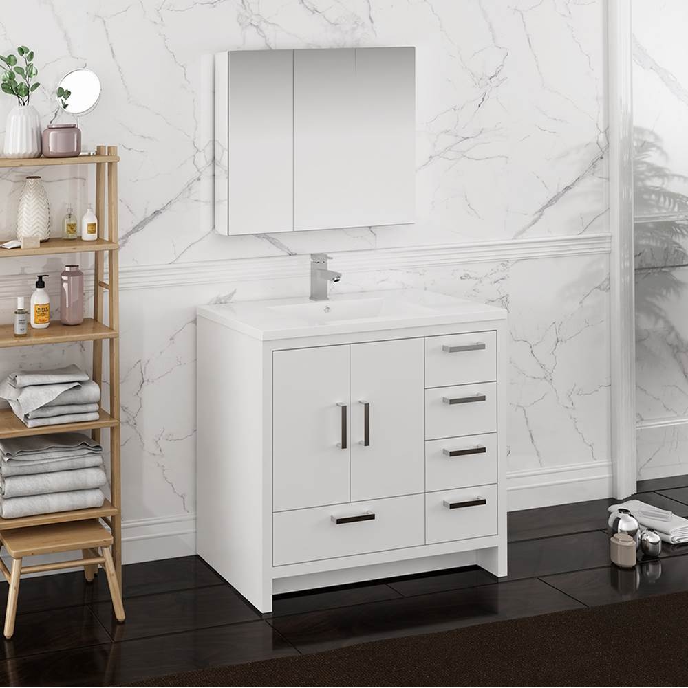 Fresca Bath Fresca Imperia 36'' Glossy White Free Standing Modern Bathroom Vanity w/ Medicine Cabinet - Right Version