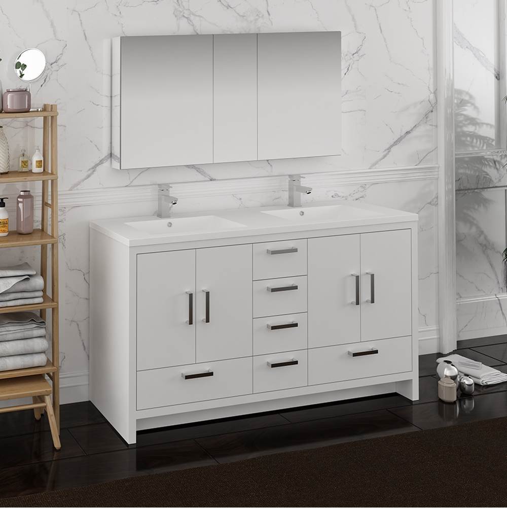 Fresca Bath Fresca Imperia 60'' Glossy White Free Standing Double Sink Modern Bathroom Vanity w/ Medicine Cabinet