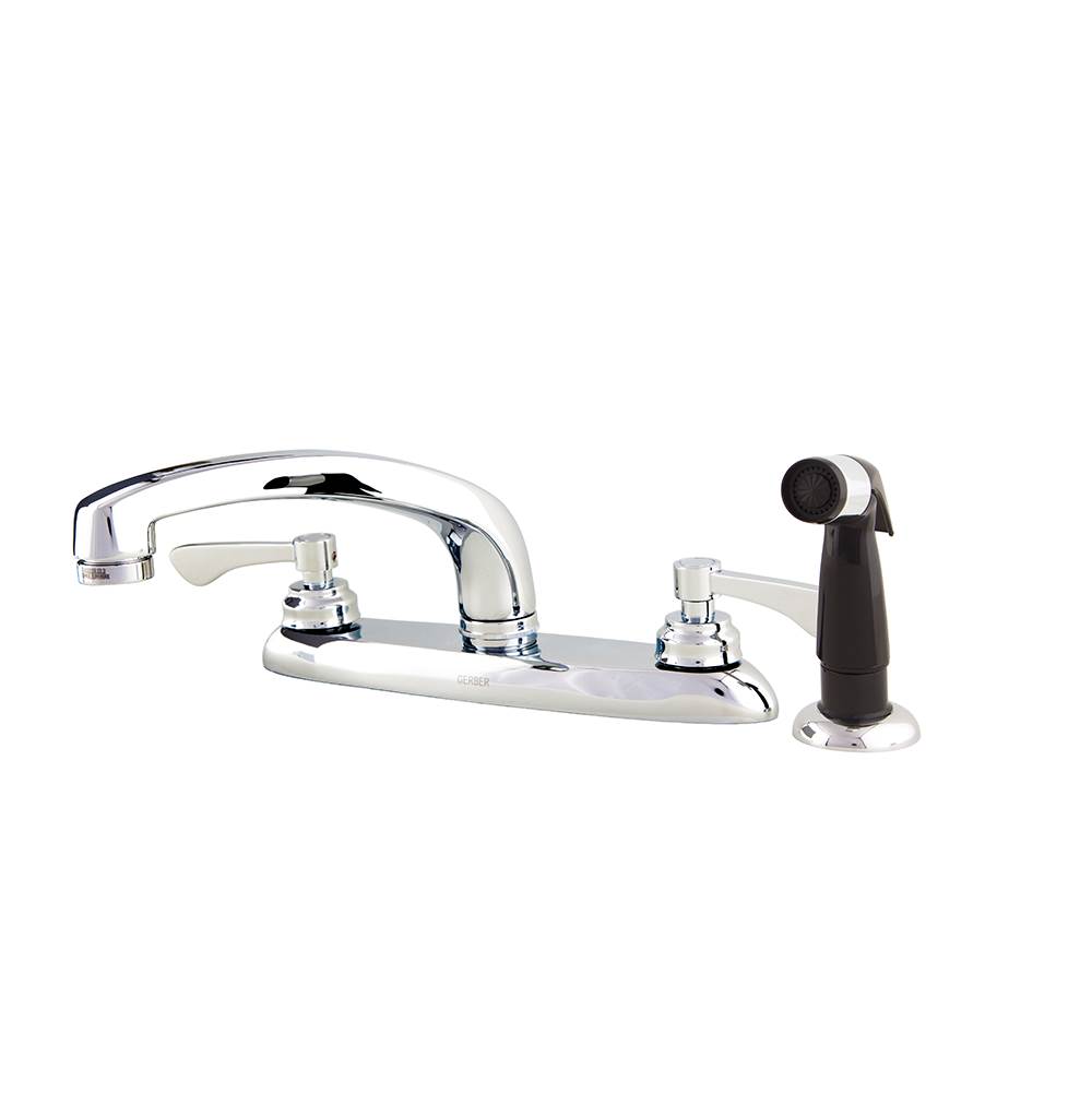 Gerber Plumbing Commercial 2H Kitchen Faucet W/ Spray And Wrist Blade Handle 1.75Gpm Aeration/2.2Gpm Spray Chrome