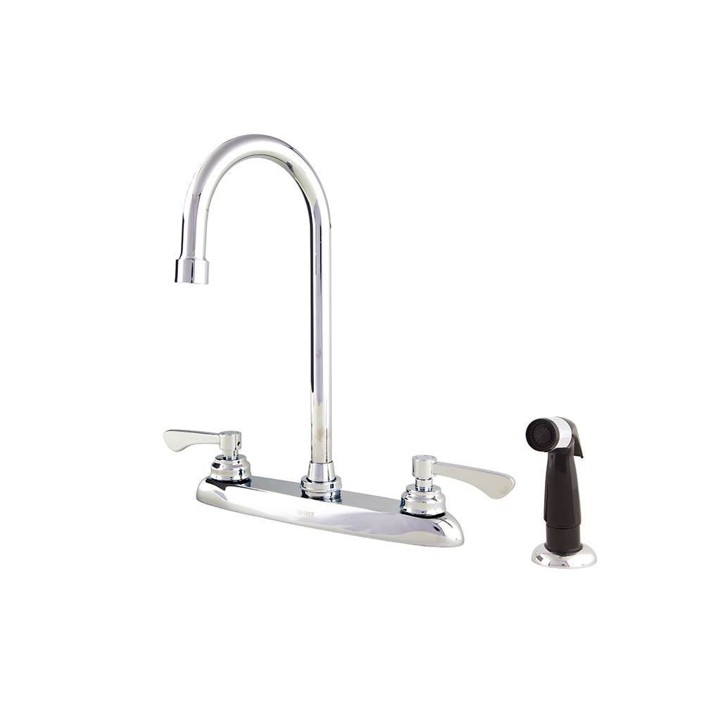 Gerber Plumbing Commercial 2H Kitchen Faucet w/ Gooseneck Spout & Spray 1.75gpm Aeration/2.2gpm Spray Chrome