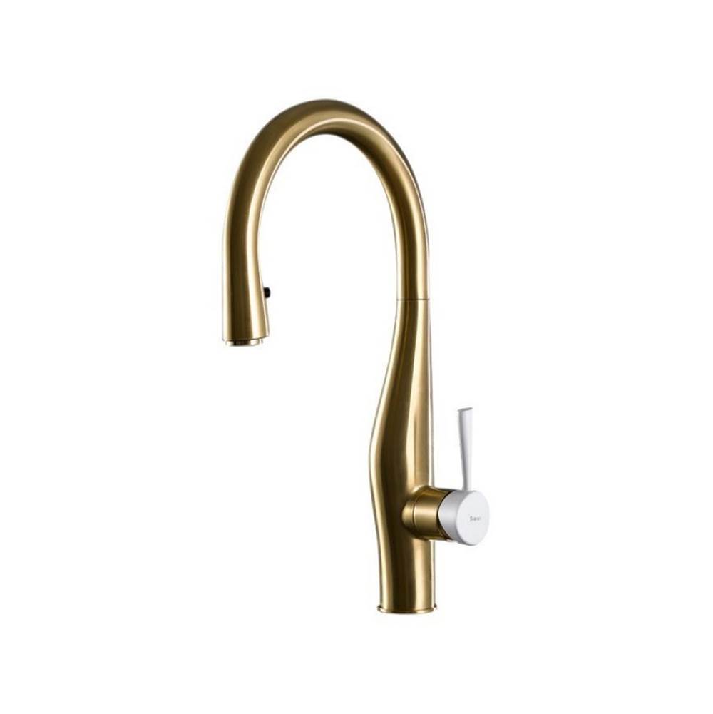 Hamat Dual Function Hidden Pull Down Kitchen Faucet in Matte Gold and Matte White