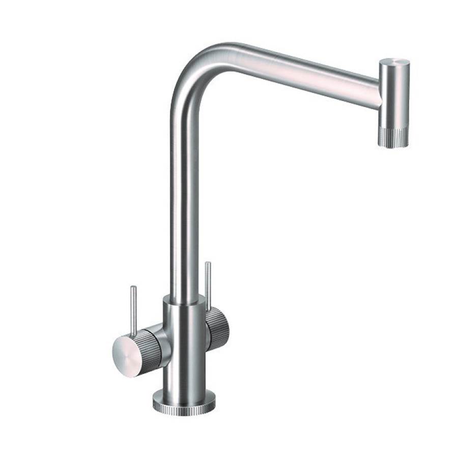 Hamat Contemprary Dual Handle Kitchen Faucet in Brushed Stainless Steel, less sidepsray