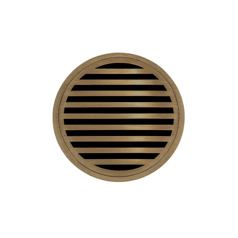 Infinity Drain 5'' Round RND 5 Complete Kit with Lines Pattern Decorative Plate in Satin Bronze with Cast Iron Drain Body for Hot Mop, 2'' Outlet