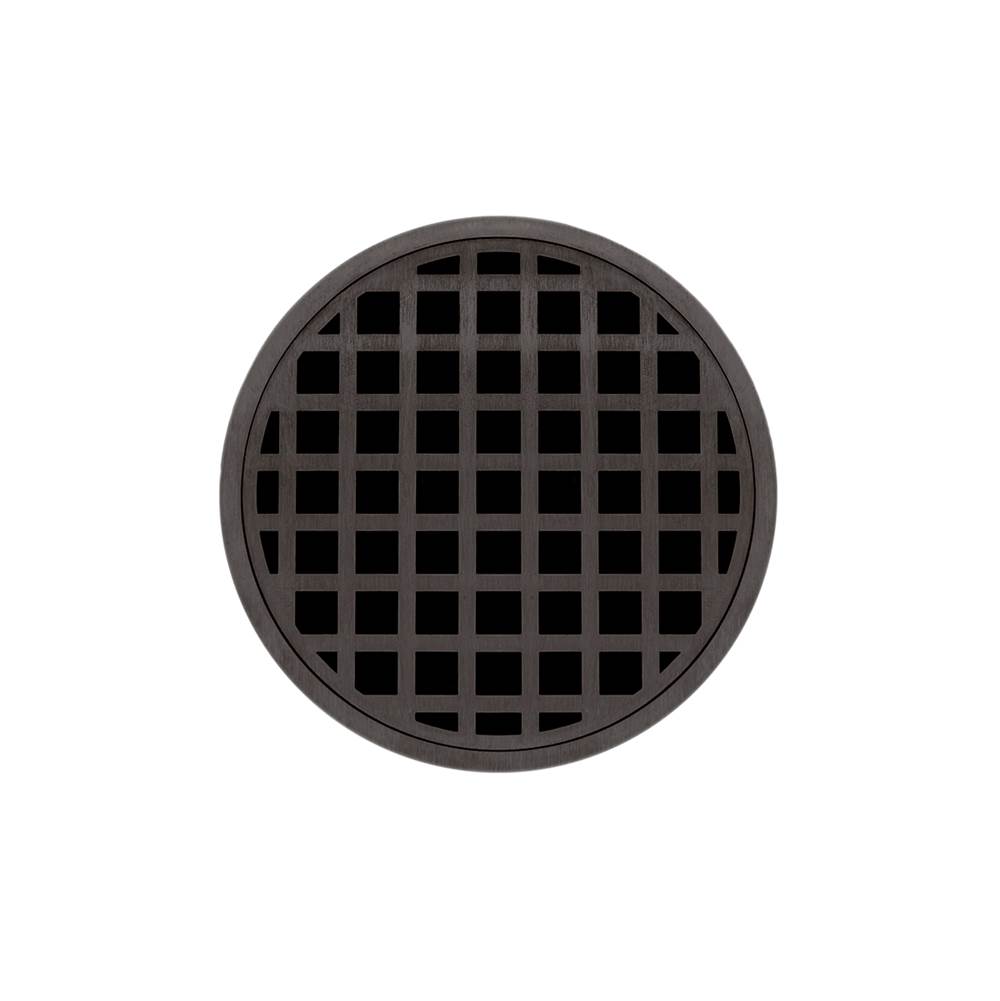 Infinity Drain 5'' Round RQD 5 High Flow Complete Kit with Squares Pattern Decorative Plate in Oil Rubbed Bronze with PVC Drain Body, 3'' Outlet