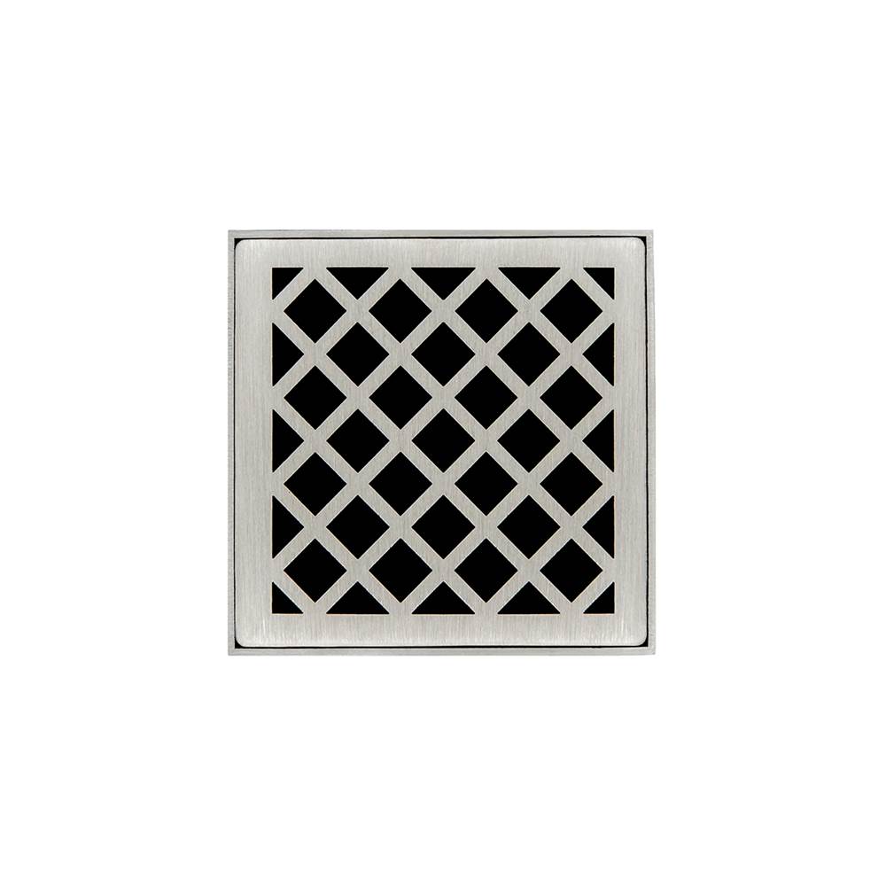 Infinity Drain 4'' x 4'' XD 4 Complete Kit with Criss-Cross Pattern Decorative Plate in Satin Stainless with Cast Iron Drain Body for Hot Mop, 2'' Outlet