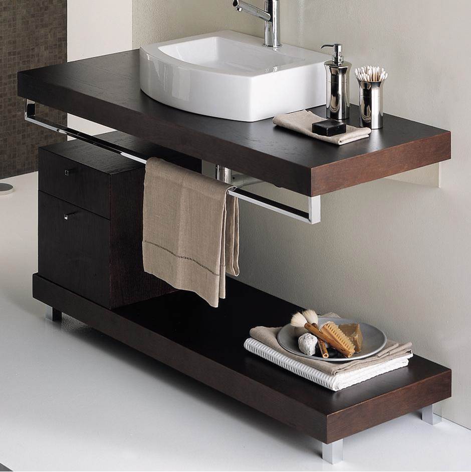 Lacava Wall-mount wooden countertop with polished stainless steel brackets. Cut-outs provided upon request. 36''W, 19 3/4''D, 2 1/4''H.