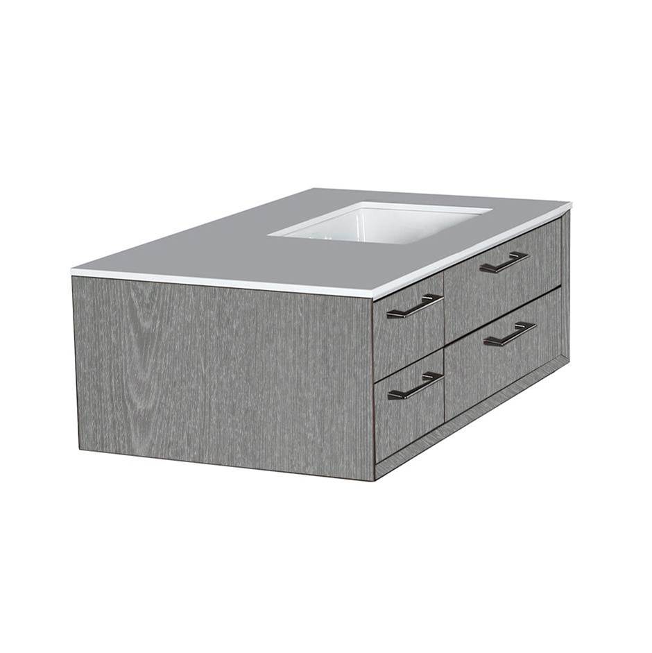 Lacava Solid Surface countertop with a cut-out for under-mount sink 5452UN for wall-mount under-counter vanity GEM-UN-36R  with sink on the right