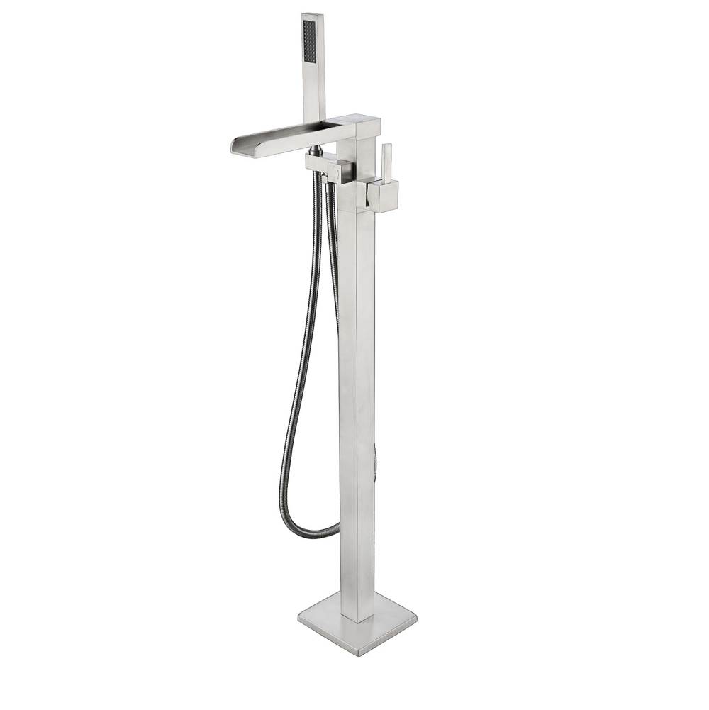 Lexora Cascata Free Standing Bathtub Filler/Faucet w/ Handheld Showerwand - Brushed Nickel