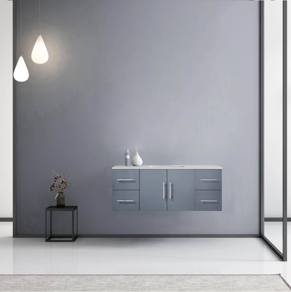 Lexora Geneva 48'' Dark Grey Single Vanity, White Carrara Marble Top, White Square Sink and no Mirror