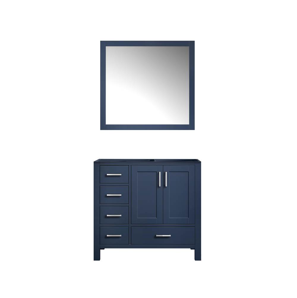 Lexora Jacques 36'' Navy Blue Single Vanity, no Top and 34'' Mirror - Right Version