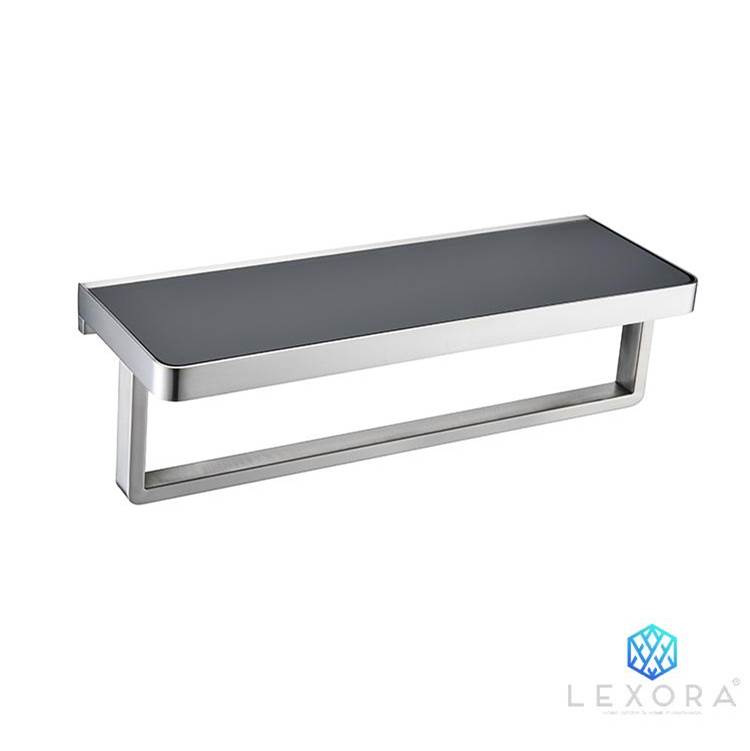 Lexora Bagno Bianca Stainless Steel Black Glass Shelf w/ Towel Bar - Brushed Nickel