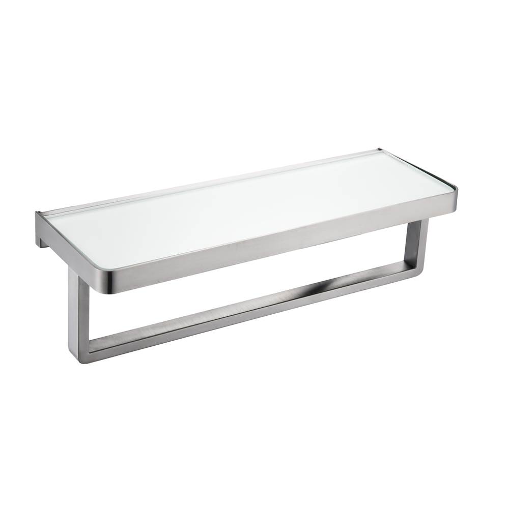 Lexora Bagno Bianca Stainless Steel White Glass Shelf w/ Towel Bar - Gun Metal
