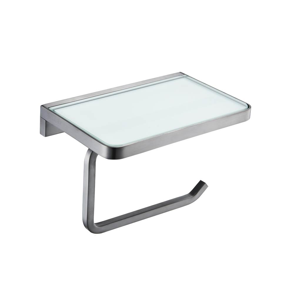 Lexora Bagno Bianca Stainless Steel White Glass Shelf w/ Toilet Paper Holder - Gun Metal