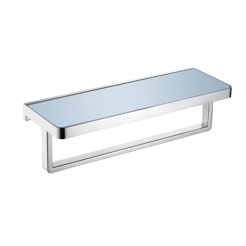 Lexora Bagno Bianca Stainless Steel White Glass Shelf w/ Towel Bar - Chrome