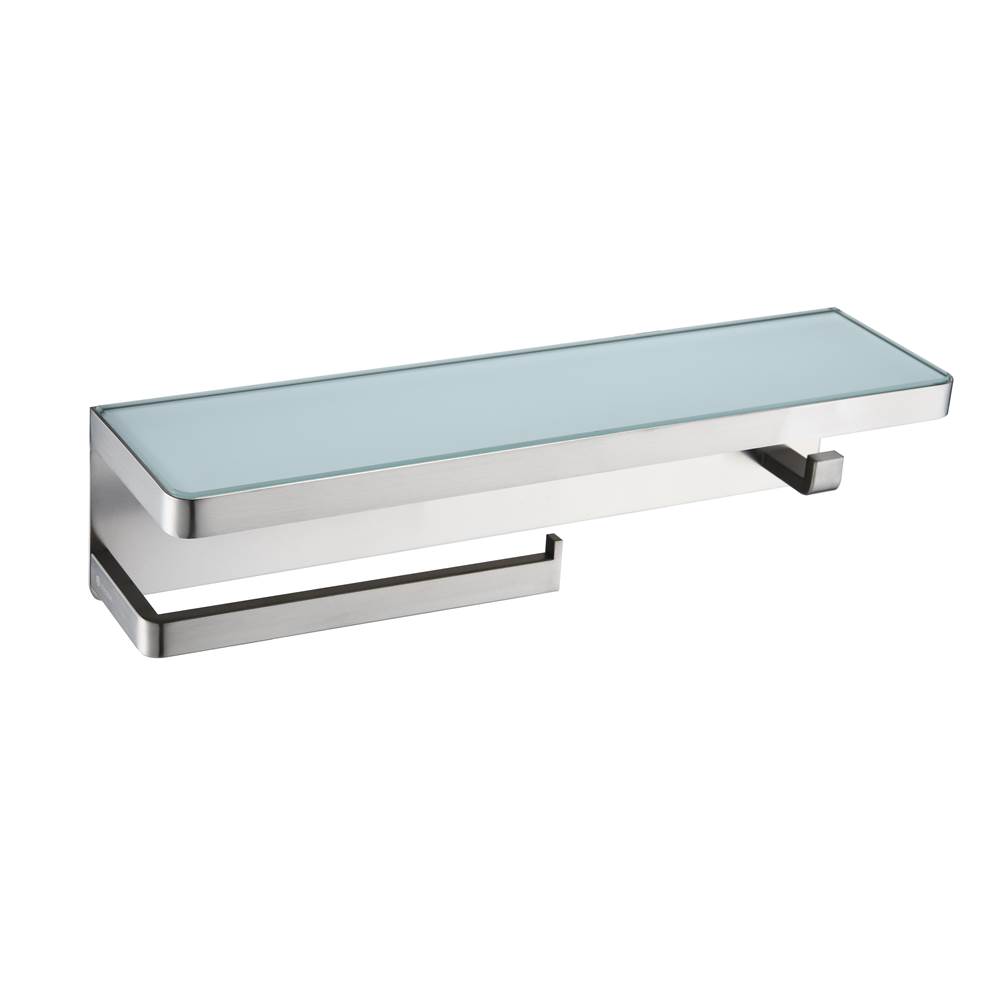 Lexora Bagno Bianca Stainless Steel White Glass Shelf w/ Towel Bar and Robe Hook - Brushed Nickel