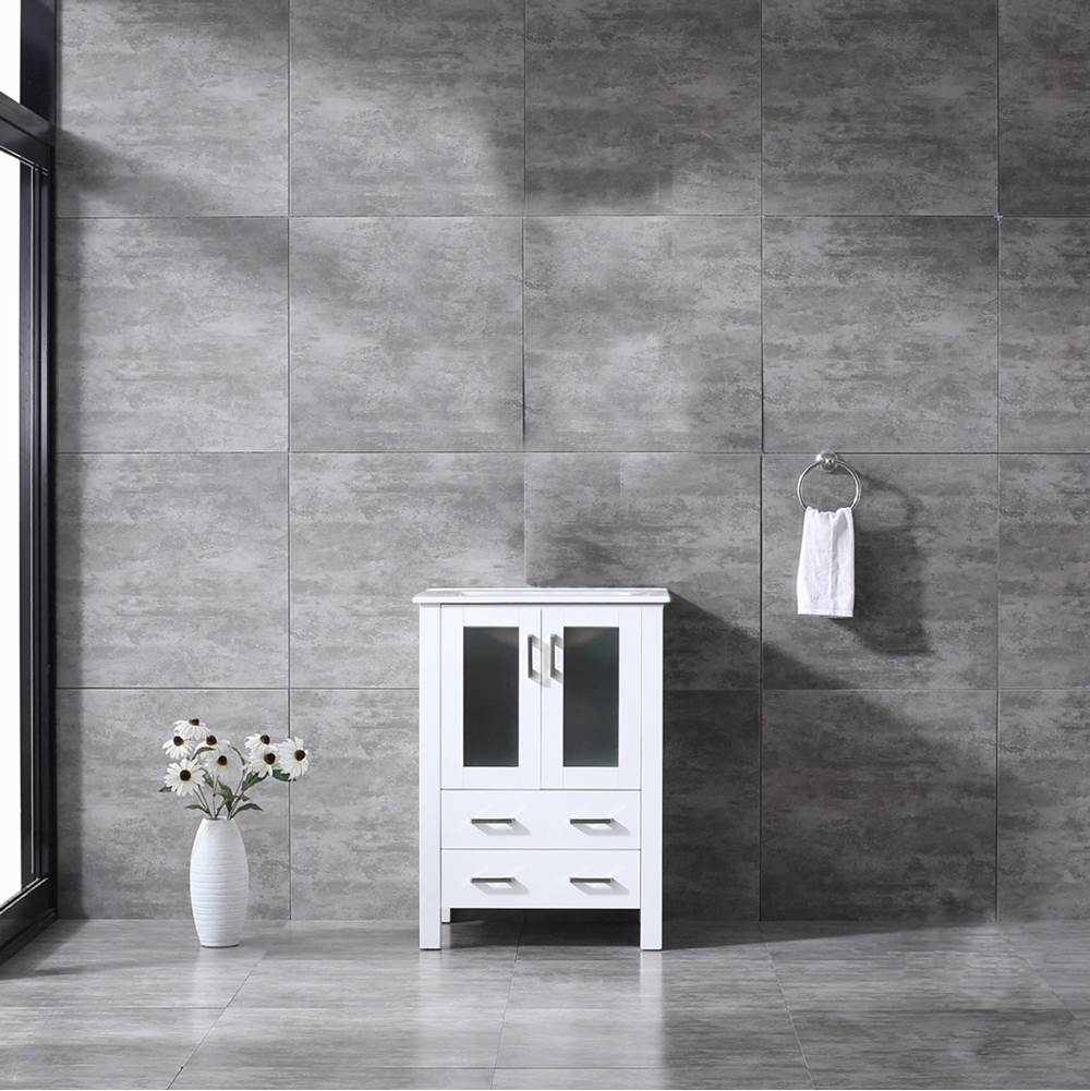 Lexora Volez 24'' White Single Vanity, Integrated Top, White Integrated Square Sink and no Mirror