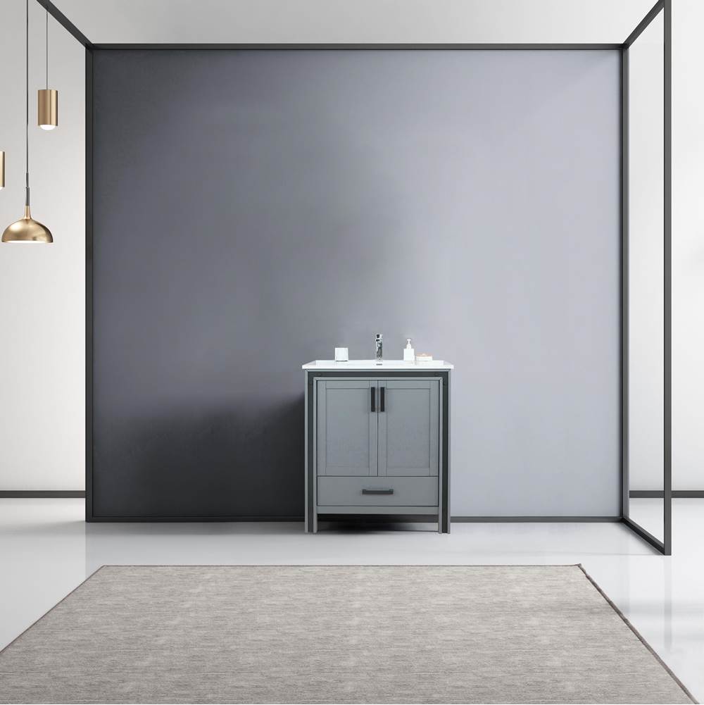 Lexora Ziva 30'' Dark Grey Single Vanity, Cultured Marble Top, White Square Sink and no Mirror