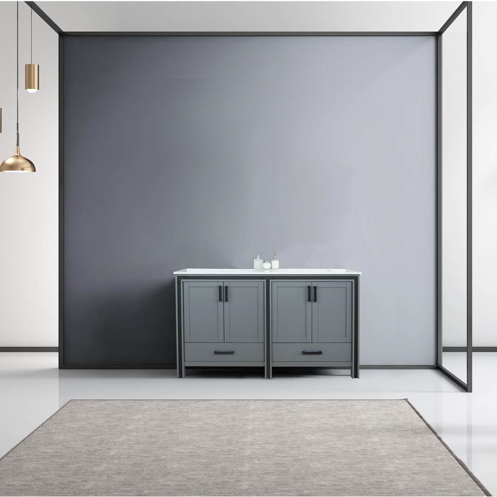 Lexora Ziva 60'' Dark Grey Double Vanity, Cultured Marble Top, White Square Sink and no Mirror